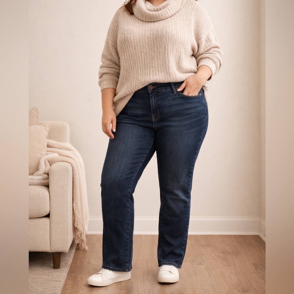 Lane Bryant Genius Fit Straight Jeans 26W Average Dark Wash Stretch Plus Size - Picture 3 of 13